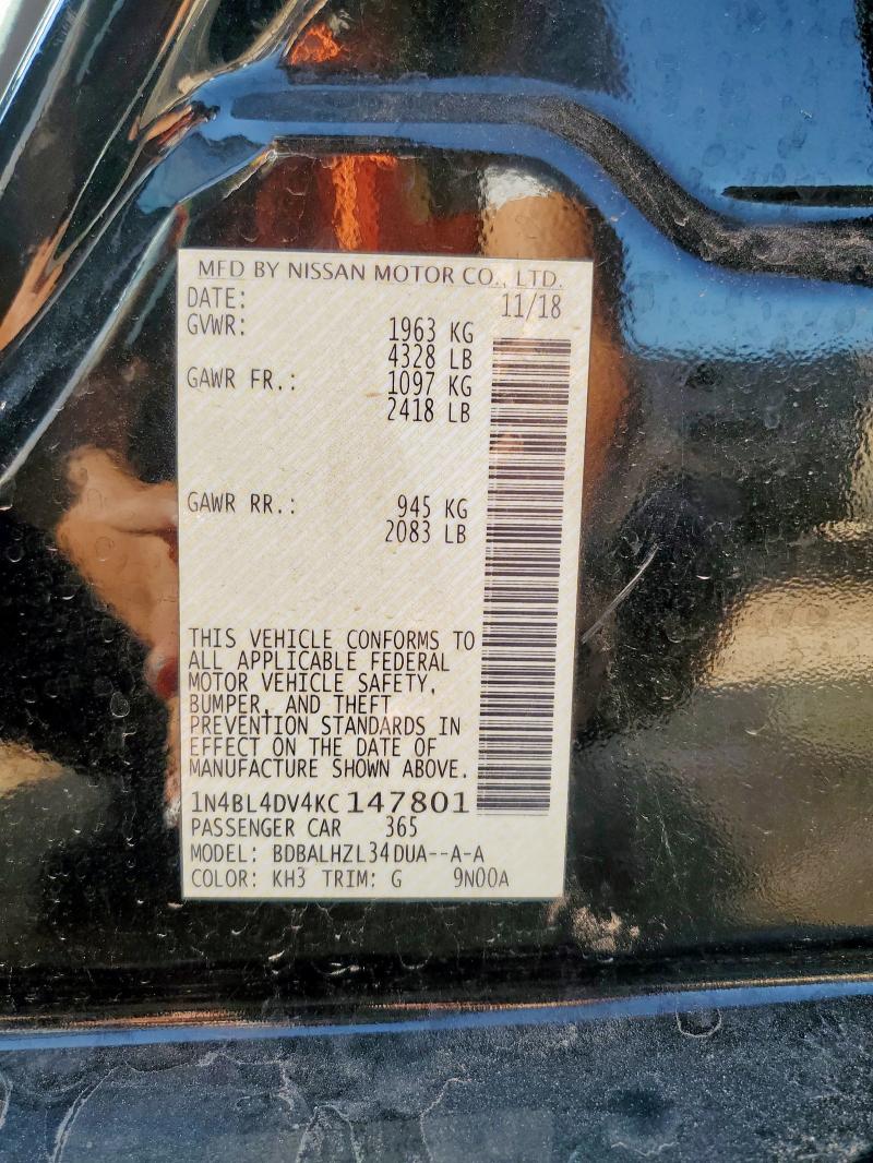 2019 NISSAN ALTIMA SV 1N4BL4DV4KC147801
