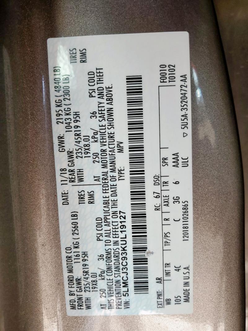2019 LINCOLN MKC RESERV 5LMCJ3C93KUL19127