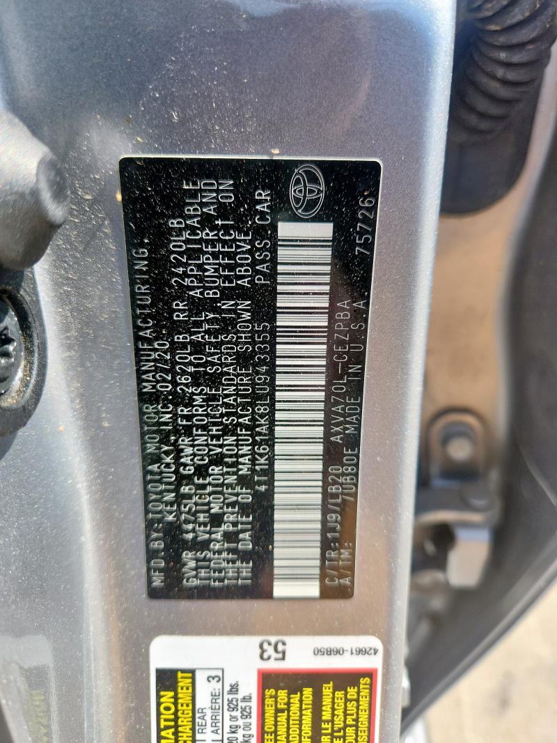 2020 TOYOTA CAMRY XSE 4T1K61AK8LU943355