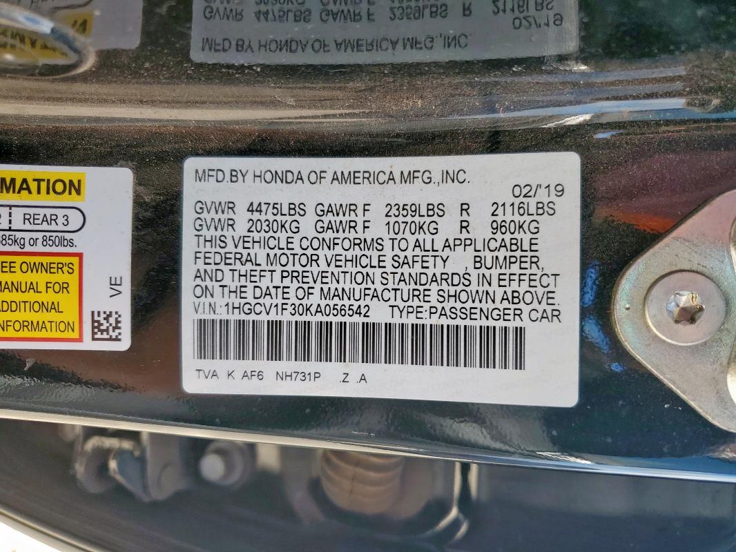 2019 HONDA ACCORD SPO 1HGCV1F30KA056542