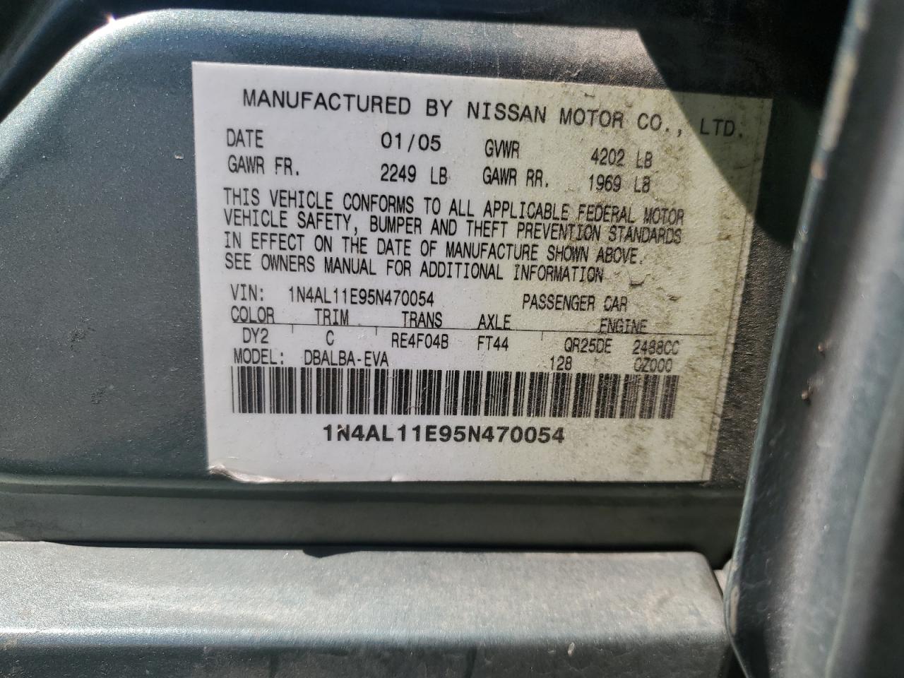 Lot #3294638031 2005 NISSAN ALTIMA S