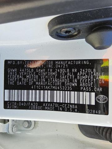 2021 TOYOTA CAMRY LE 4T1C11AK7MU453235