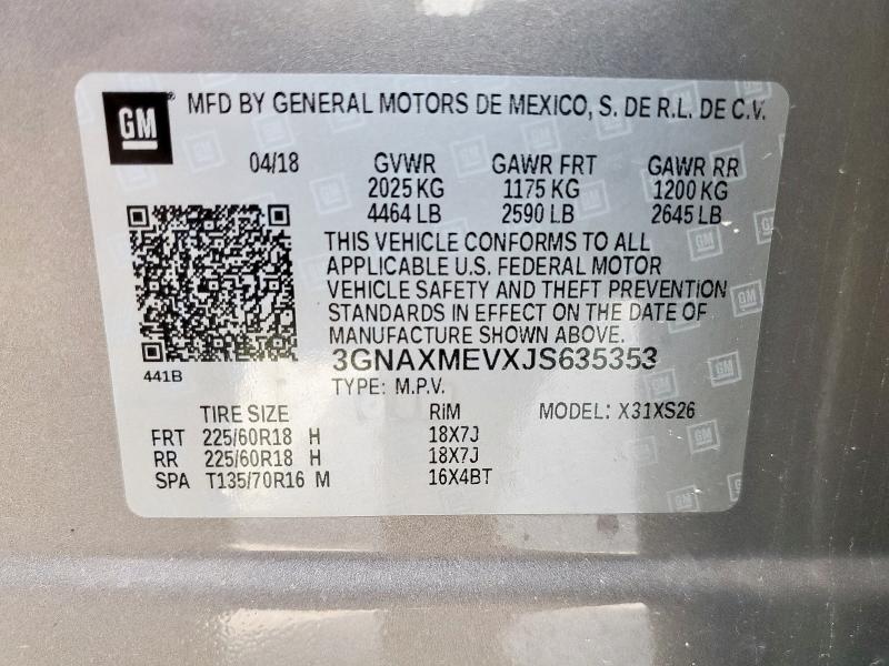 2018 CHEVROLET EQUINOX PR 3GNAXMEVXJS635353