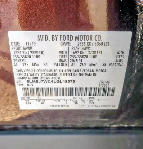 2020 LINCOLN AVIATOR RE - 5LM5J7WC4LGL18575