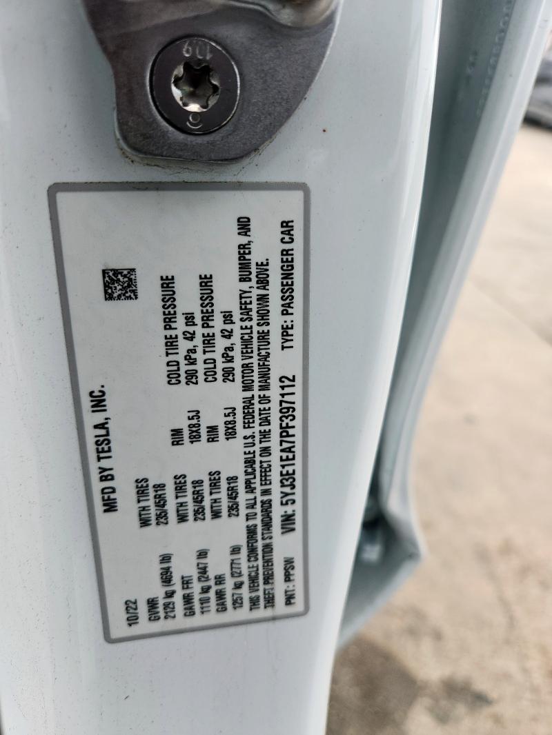 2023 TESLA MODEL 3 - 5YJ3E1EA7PF397112