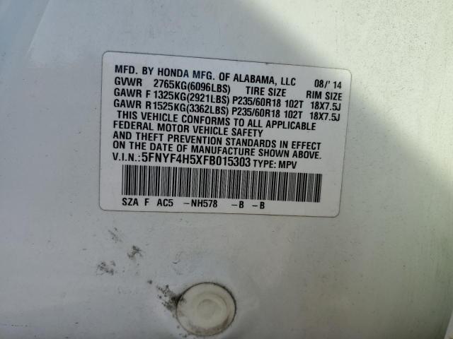 2015 HONDA PILOT EXL 5FNYF4H5XFB015303