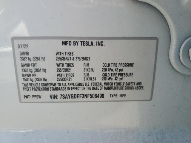 2022 TESLA MODEL Y 7SAYGDEF3NF506498