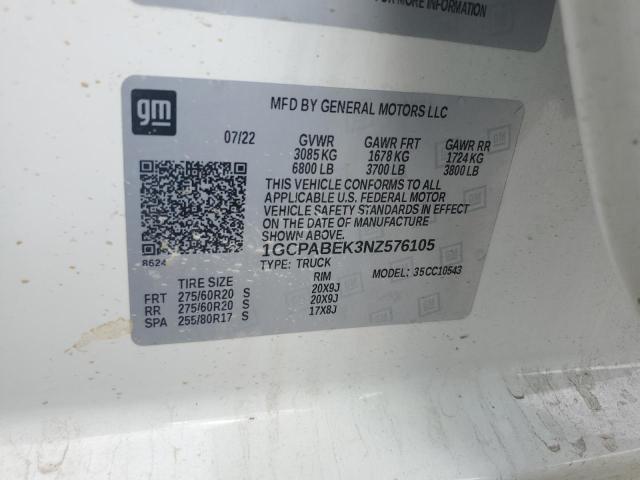 2022 CHEVROLET SILVERADO C1500 CUSTOM 1GCPABEK3NZ576105