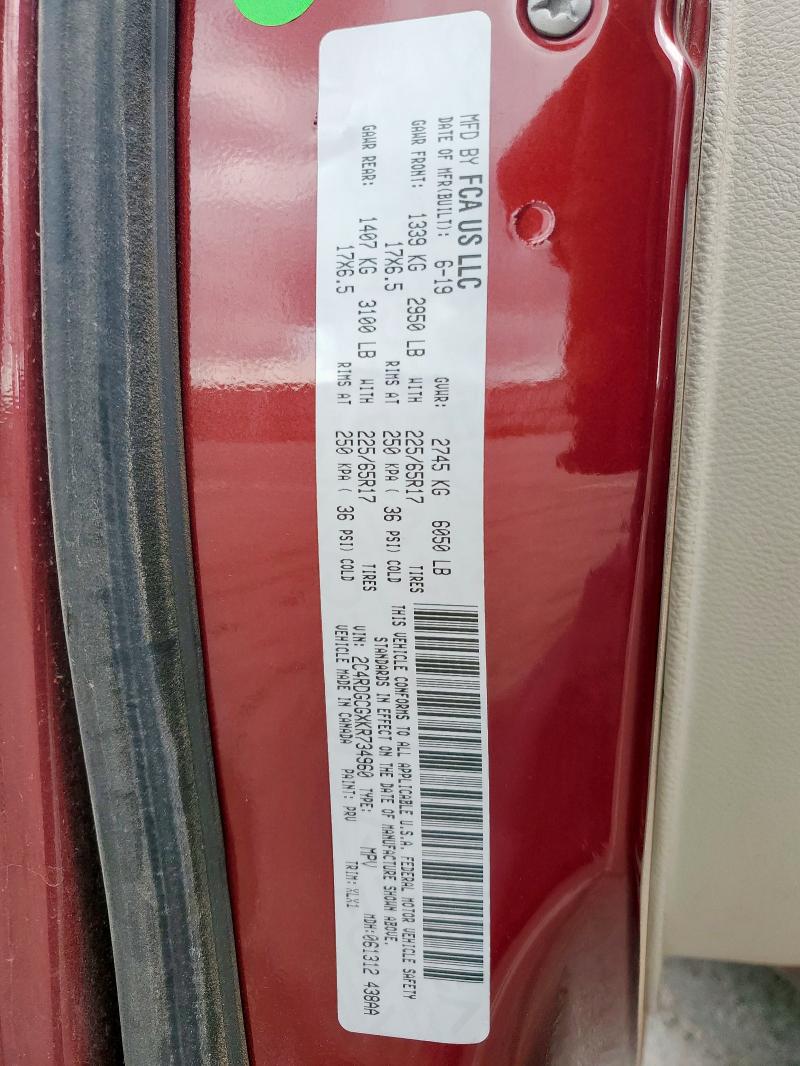 2019 DODGE GRAND CARAVAN SXT 2C4RDGCGXKR734960