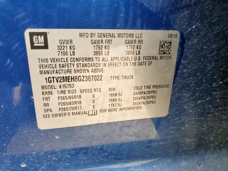 2016 GMC SIERRA K15 1GTV2MEH8GZ387022