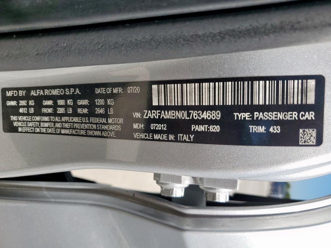 2020 ALFA ROMEO GIULIA TI - ZARFAMBN0L7634689