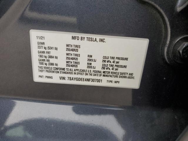 2022 TESLA MODEL Y 7SAYGDEE4NF307001