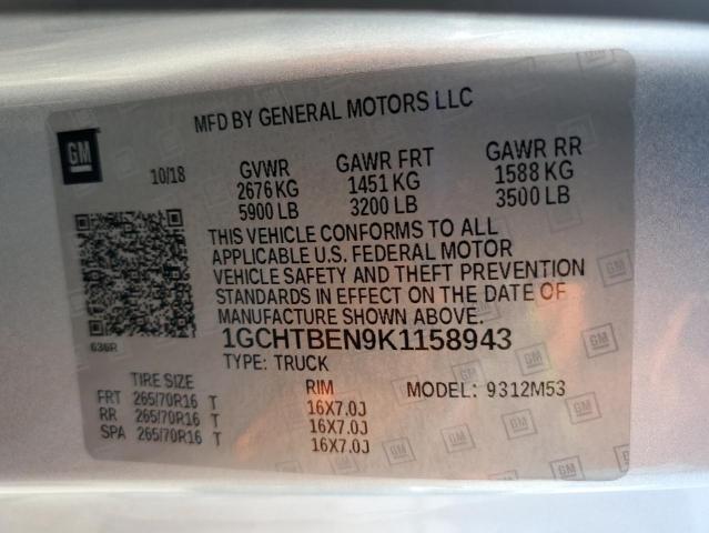 2019 CHEVROLET COLORADO - 1GCHTBEN9K1158943