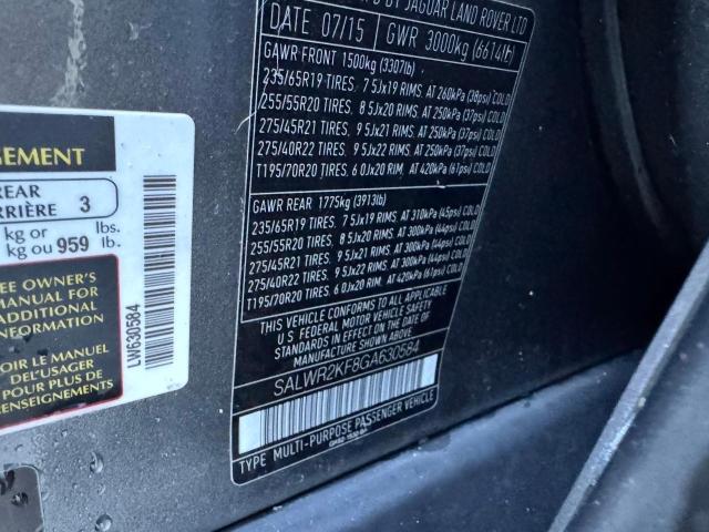 2016 LAND ROVER RANGE ROVE SALWR2KF8GA630584