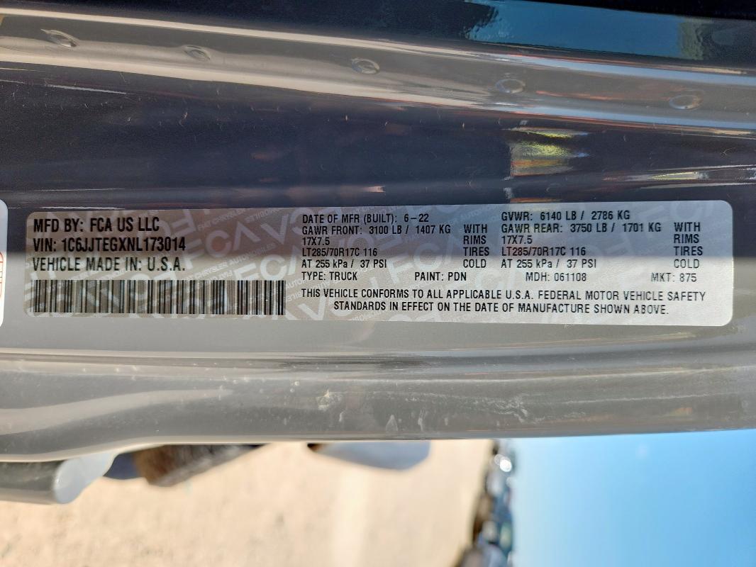 2022 JEEP GLADIATOR 1C6JJTEGXNL173014