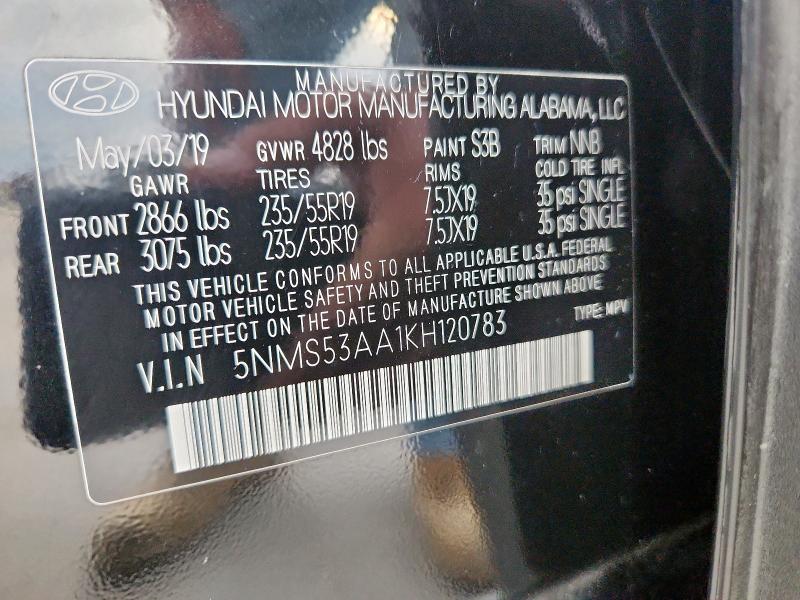 2019 HYUNDAI SANTA FE L 5NMS53AA1KH120783