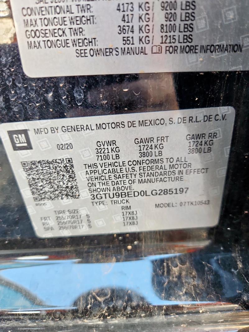2020 GMC SIERRA K15 3GTU9BED0LG285197
