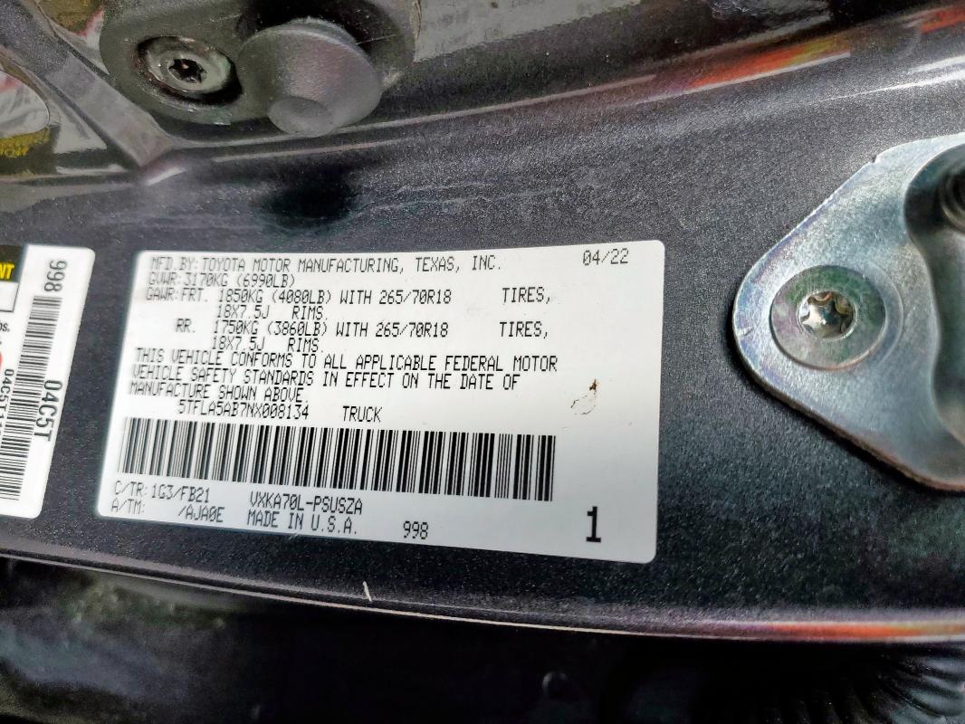 2022 TOYOTA TUNDRA CRE - 5TFLA5AB7NX008134