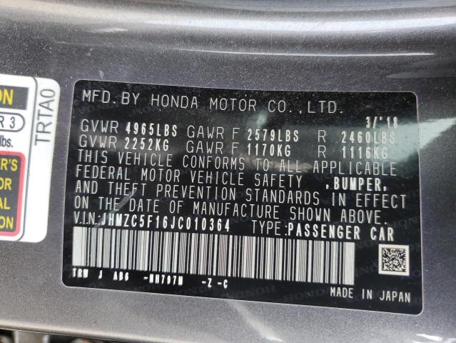 2018 HONDA CLARITY JHMZC5F16JC010364