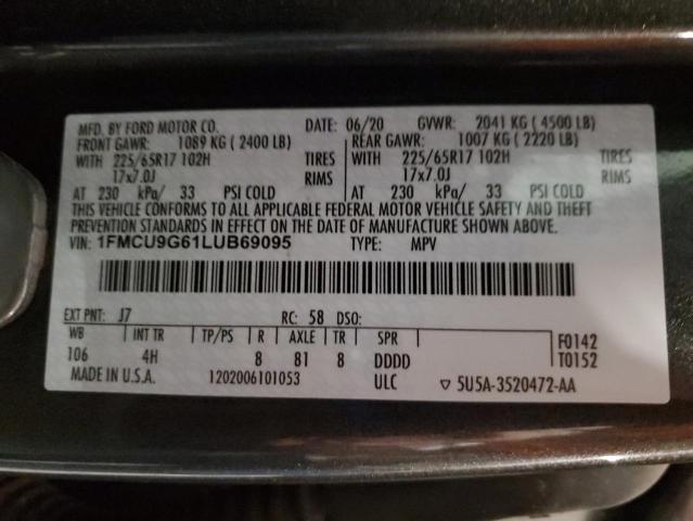 2020 FORD ESCAPE SE - 1FMCU9G61LUB69095