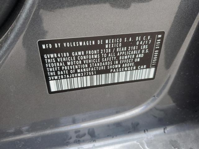 2017 VOLKSWAGEN JETTA S 3VW2B7AJ0HM377551