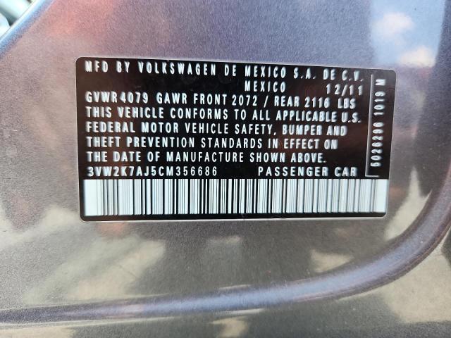 2012 VOLKSWAGEN JETTA BASE - 3VW2K7AJ5CM356686