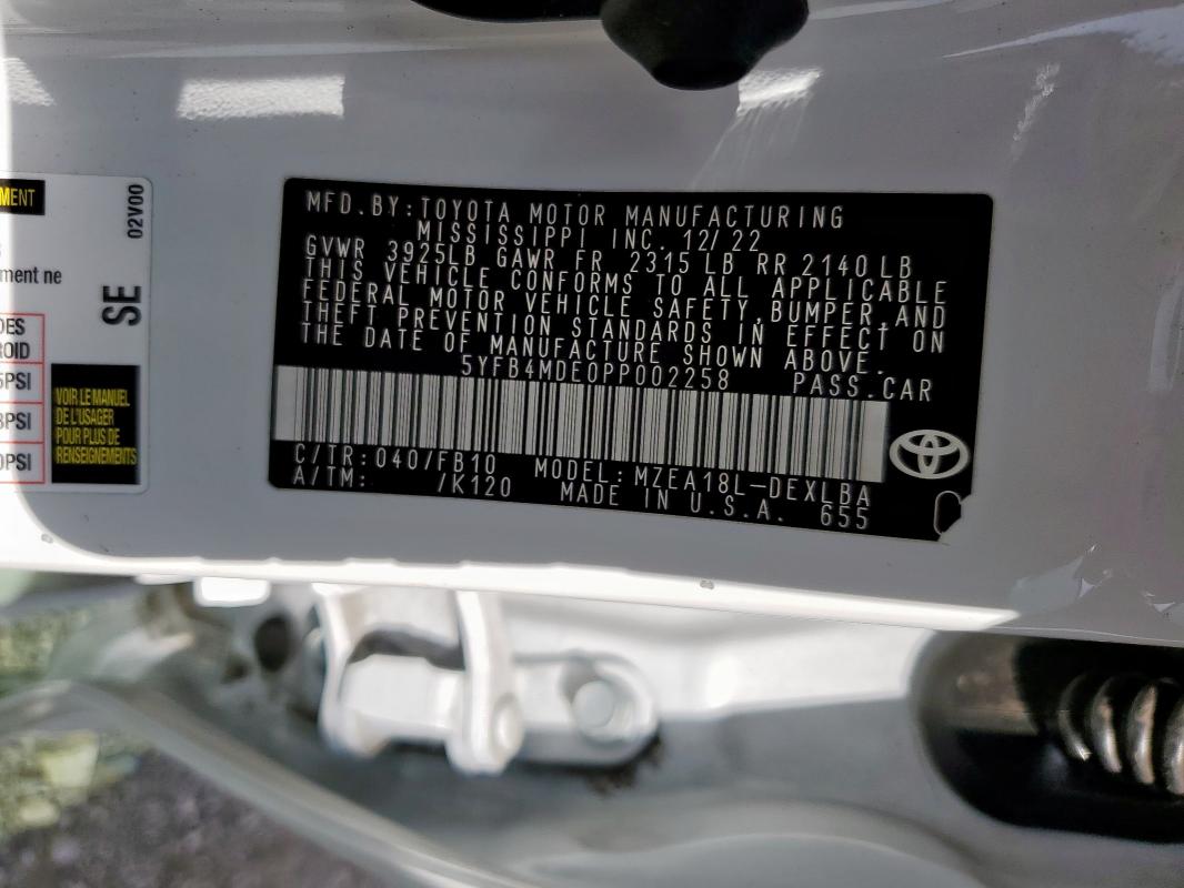 2023 TOYOTA COROLLA LE 5YFB4MDE0PP002258