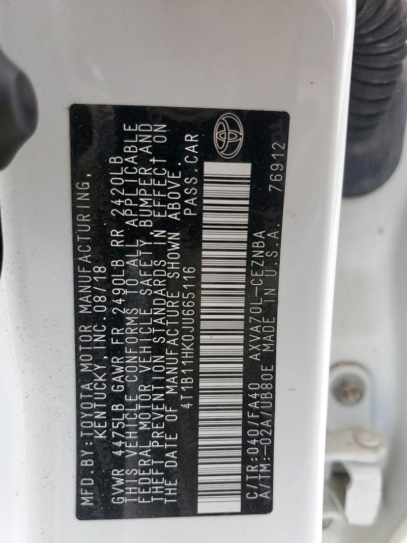 2018 TOYOTA CAMRY L 4T1B11HK0JU665116