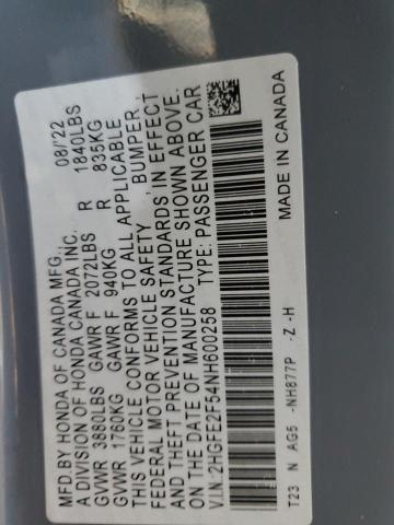 2022 HONDA CIVIC SPOR 2HGFE2F54NH600258