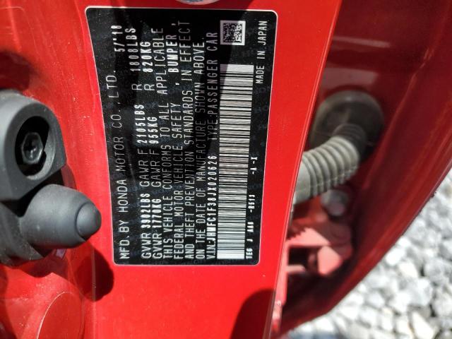 2018 HONDA CIVIC EX JHMFC1F38JX020626