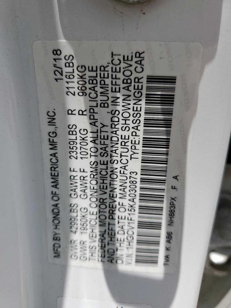 2019 HONDA ACCORD LX 1HGCV1F15KA030873