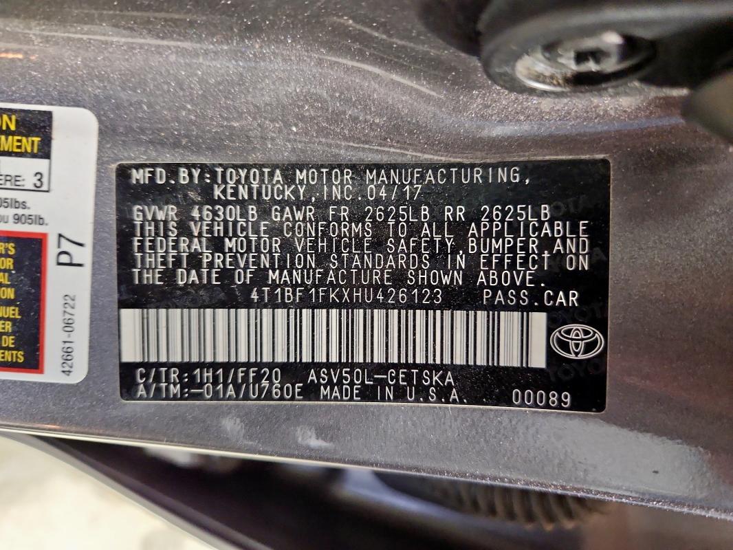 2017 TOYOTA CAMRY LE 4T1BF1FKXHU426123