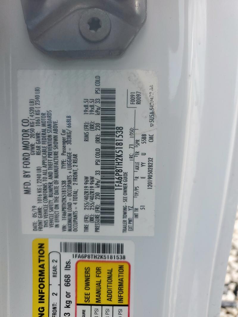 2019 FORD MUSTANG - 1FA6P8TH2K5181538