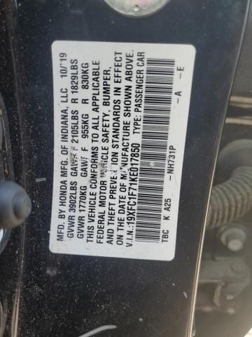 2019 HONDA CIVIC EXL 19XFC1F71KE017850