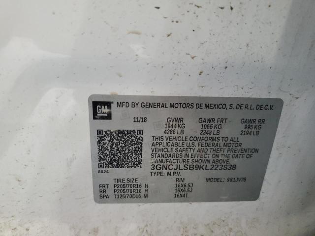 2019 CHEVROLET TRAX 1LT 3GNCJLSB9KL223838