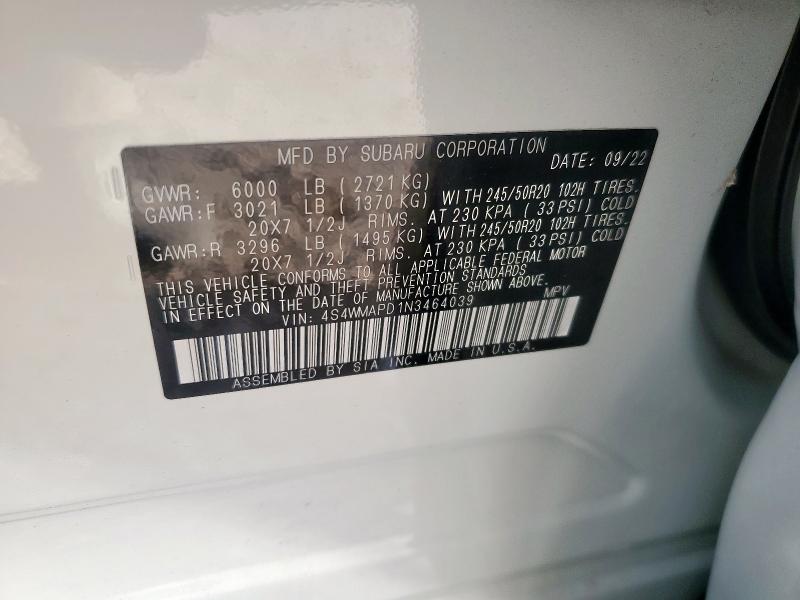 2022 SUBARU ASCENT LIM - 4S4WMAPD1N3464039