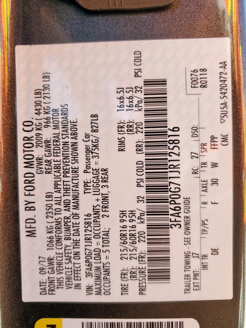 2018 FORD FUSION S - 3FA6P0G71JR125816