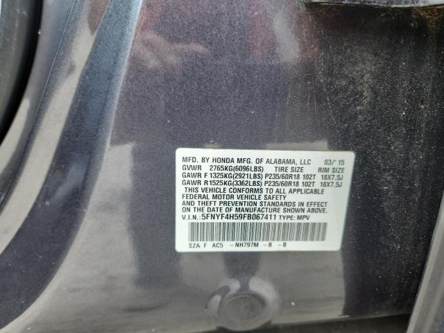 2015 HONDA PILOT EXL 5FNYF4H59FB067411