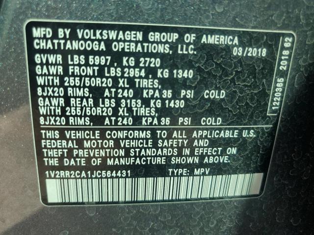 2018 VOLKSWAGEN ATLAS SEL 1V2RR2CA1JC564431