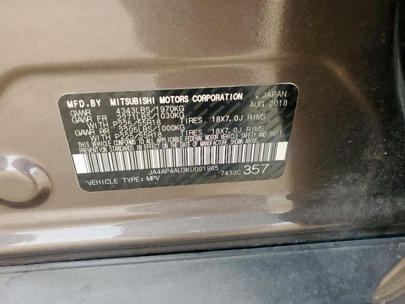2019 MITSUBISHI OUTLANDER JA4AP4AU3KU001965
