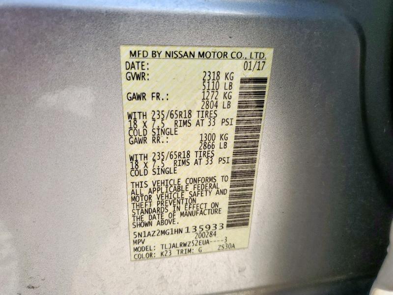2017 NISSAN MURANO S - 5N1AZ2MG1HN135933