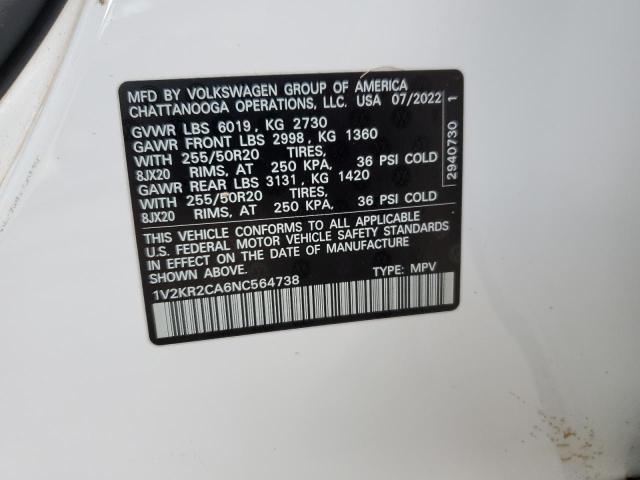 2022 VOLKSWAGEN ATLAS SE 1V2KR2CA6NC564738