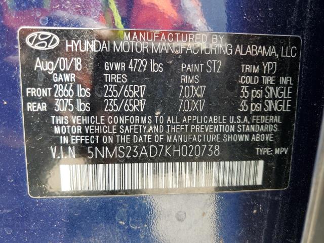 2019 HYUNDAI SANTA FE S 5NMS23AD7KH020738