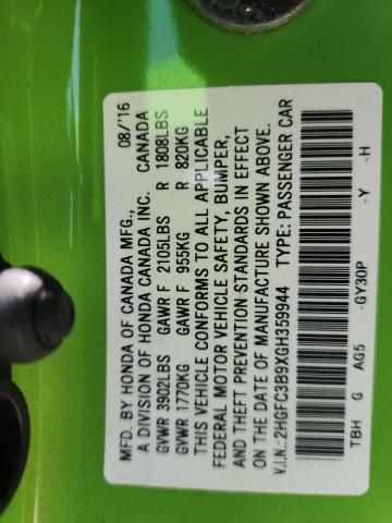 2016 HONDA CIVIC TOURING 2HGFC3B9XGH359944