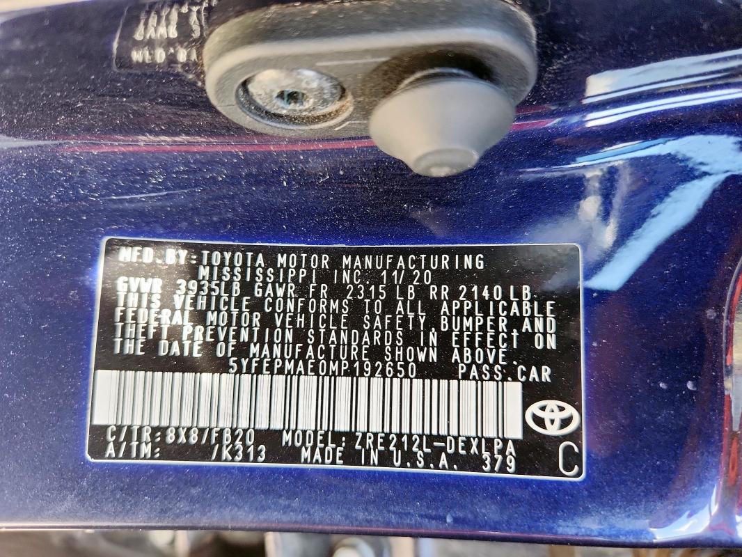 2021 TOYOTA COROLLA LE - 5YFEPMAE0MP192650