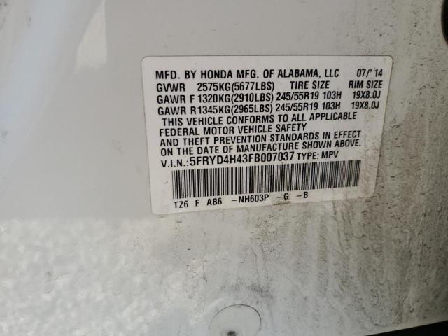 2015 ACURA MDX TECHNO 5FRYD4H43FB007037