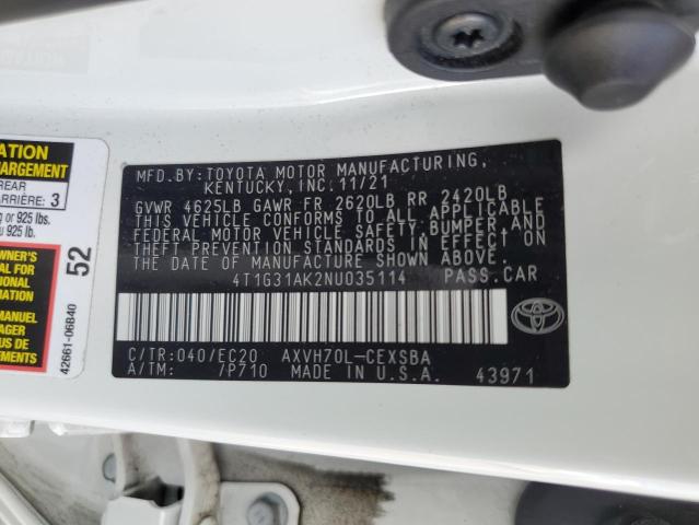 2022 TOYOTA CAMRY NIGH 4T1G31AK2NU035114