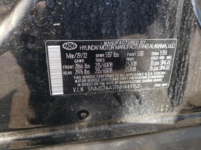 2022 HYUNDAI SANTA FE SEL 5NMS24AJ7NH449152