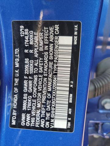 2019 HONDA CIVIC TYPE SHHFK8G7XKU206841