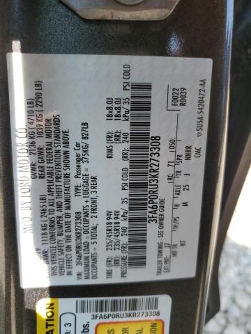 2019 FORD FUSION TITANIUM 3FA6P0RU3KR273308